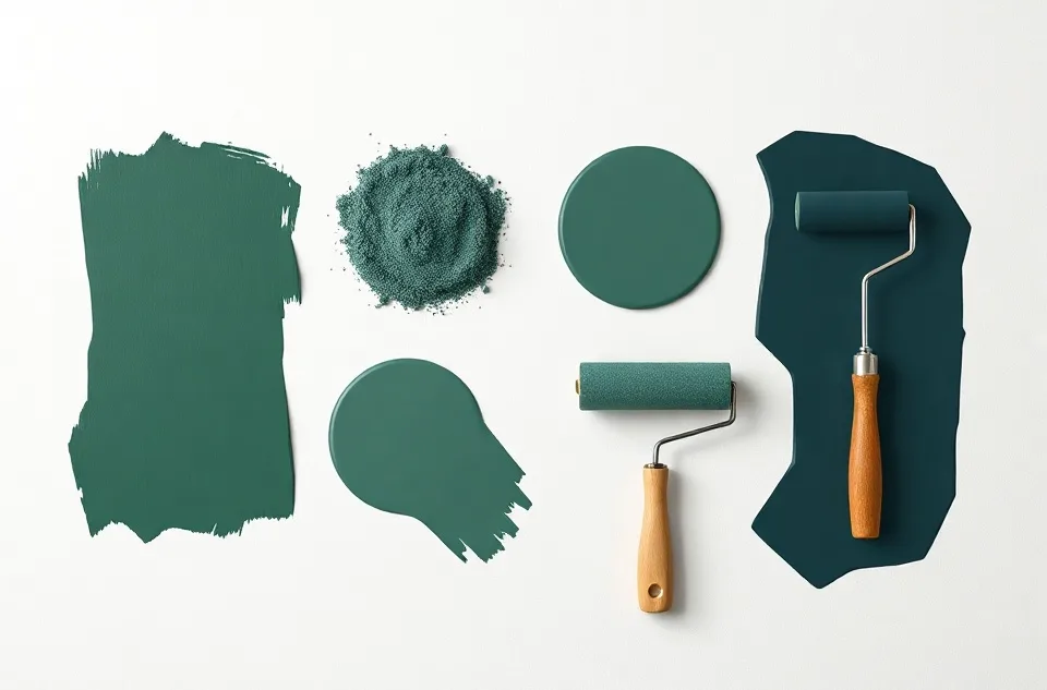 Outils de peinture disposés dans l'ordre des étapes du chantier