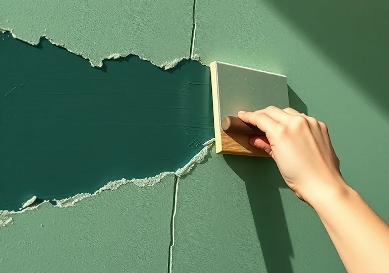 Ponçage et rebouchage des fissures avant mise en peinture