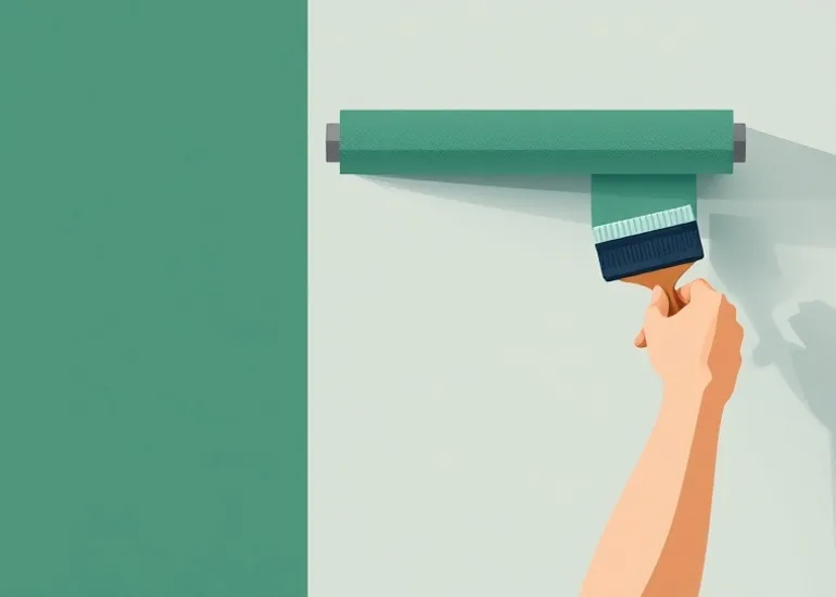 Pose de papier peint, rouleau et brosse à maroufler